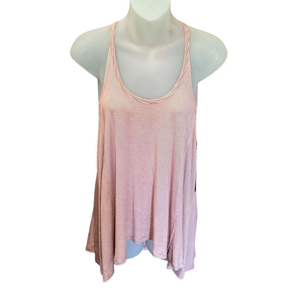 Mossimo Blouse Racerback Top Scoop Neck Flare Hem Pink White Striped Medium